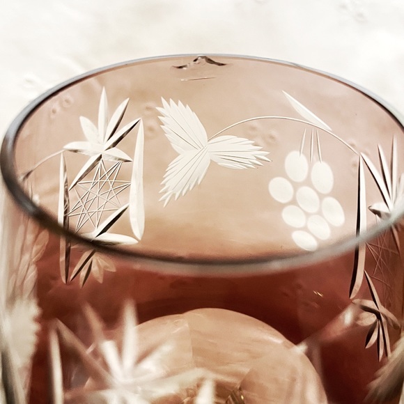 Two AJKA MARSALA Amethyst Cut to Clear Crystal Wine Goblet Glasses - Picture 7 of 10